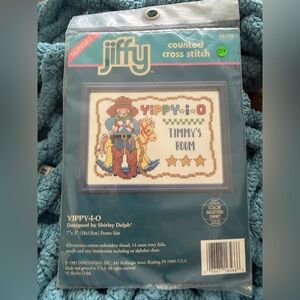 Vintage Sunset Jiffy Yippy-I-O Cowboy Cross Stitch Kit 16566 New 5x7